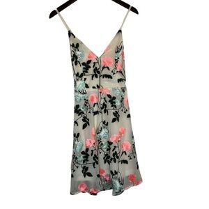 Storia Cream Dress Romantic Pink Teal Green Embroidered Floral Detail